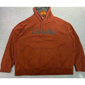 Cabela’s Men’s 3XL Rust Orange Pullover Hoodie Sweatshirt Outdoor Hunting Logo